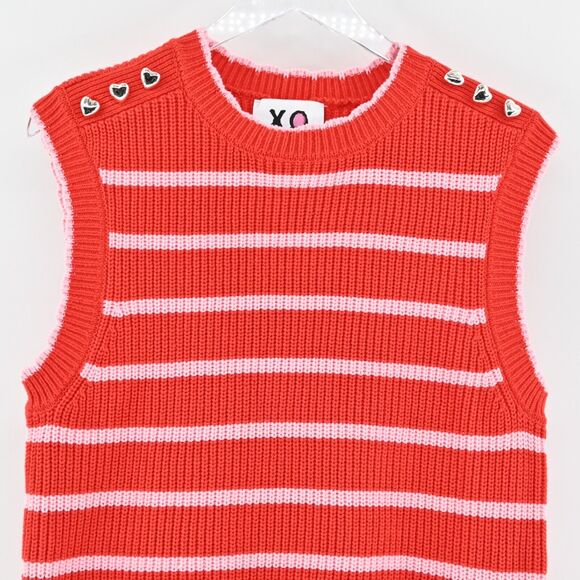 KERRI ROSENTHAL Sweater Vest Womens Siz M Red Pink Striped Heart Smiley Face NEW - Picture 2 of 11